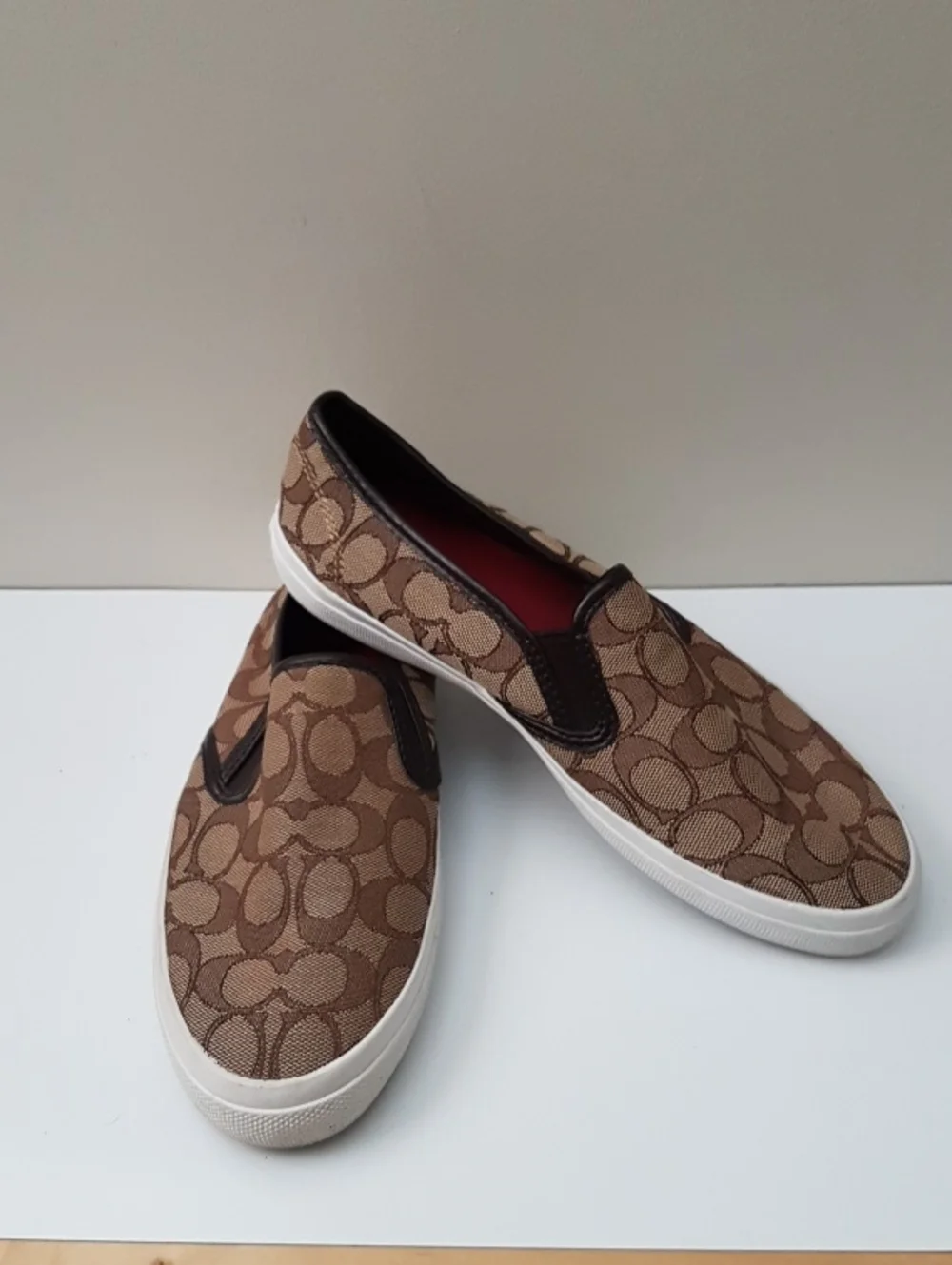 Coach Womens Brown Signature Jacquard Slip-On Sneakers - Picture 1 of 5